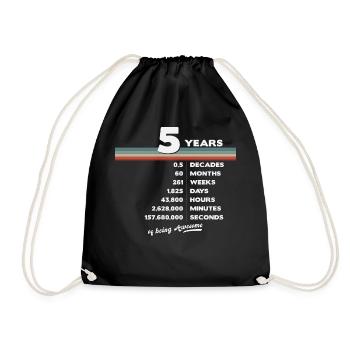 5th Birthday Vintage 5 Years Old Retro 60 Months - Drawstring Bag - black - Front