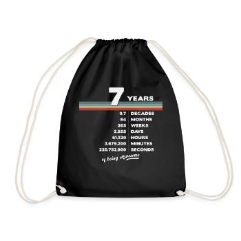 7th Birthday Vintage 7 Years Old Retro 84 Months - Drawstring Bag - black - Front
