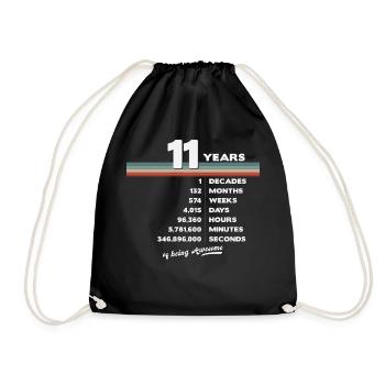 11st Birthday Vintage 11 Years Old Retro 132 - Drawstring Bag - black - Front