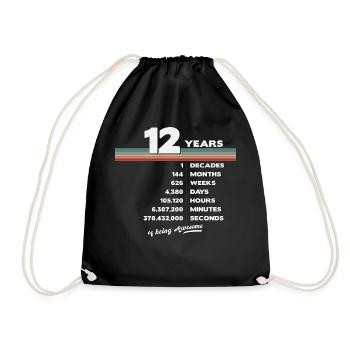 12nd Birthday Vintage 12 Years Old Retro 144 - Drawstring Bag - black - Front