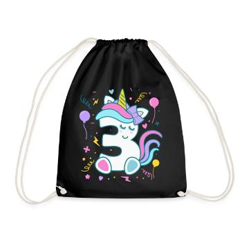 3rd birthday unicorn number children's birthday - Drawstring Bag - black - Front