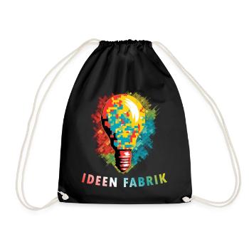Ideen Fabrik, Innovation, Erfindung, Kreativ - Turnbeutel - Schwarz - Vorne
