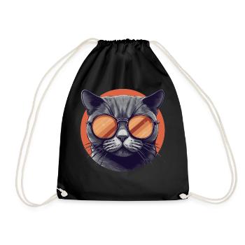 Katze Mietz Stubentiger Sonnenbrille - Turnbeutel - Schwarz - Vorne