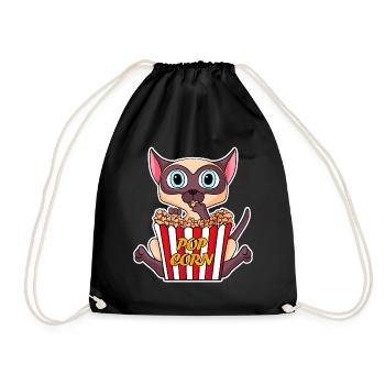 Popcorn Kino Katze Filme Film Filmabend - Turnbeutel - Schwarz - Vorne