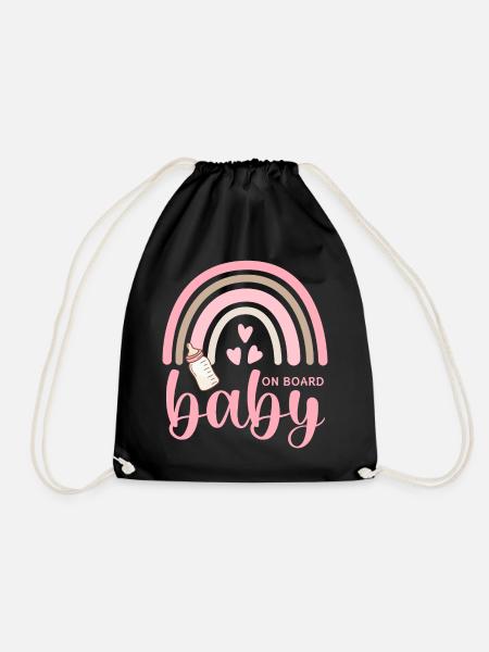 Boho Regenbogen Herzen Babyflasche Baby on Board - Turnbeutel - Schwarz