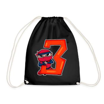 3 Year Old Boy Ninja - 3rd Birthday - I'm 3 - Drawstring Bag - black - Front