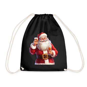 Weihnachtsmann Bier Alkohol Prost Glühwein Schnaps - Turnbeutel - Schwarz - Vorne