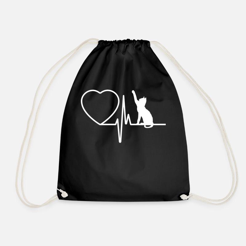 Cat Heartbeat - Drawstring Bag - black