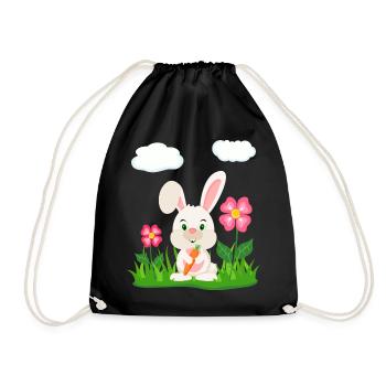 Cute Rabbit with Carrot Bunny Bunny Easter Bunny - Drawstring Bag - black - Front