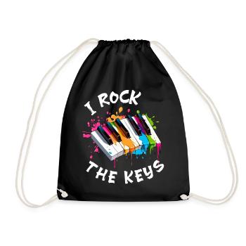 Music Piano "I Rock the Keys" Splash of Color - Drawstring Bag - black - Front