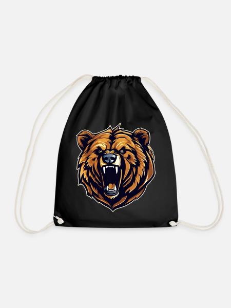 Proud roaring bear in retro style - Drawstring Bag - black