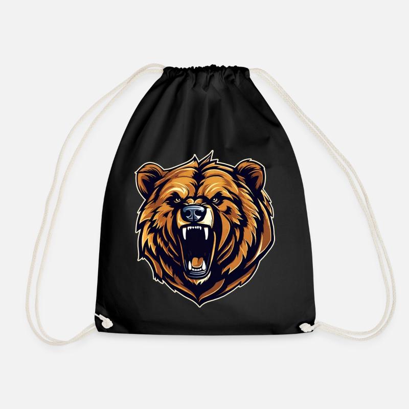 Proud roaring bear in retro style - Drawstring Bag - black