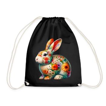 Lapin décoré de fleurs - Sac de sport léger - noir - Devant