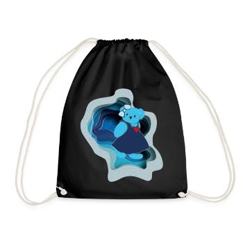 Blue bear with heart motif in paper design - Drawstring Bag - black - Front