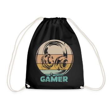 gaming kopfhörer vintage gamer retro Logo Symbol - Turnbeutel - Schwarz - Vorne