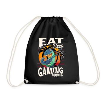 Gamer Gaming Dino Dinosaur T Rex - Drawstring Bag - black - Front