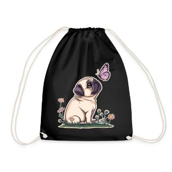 Mops mit Schmetterling - Turnbeutel - Schwarz - Vorne
