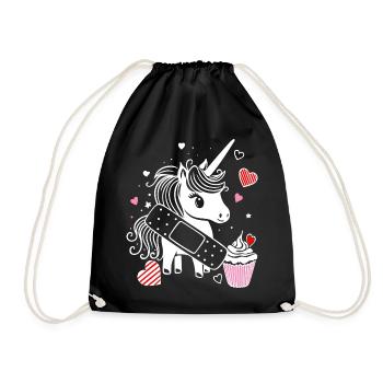 Licorne avec plâtre et cupcake - Bon rétablissement - Sac de sport léger - noir - Devant