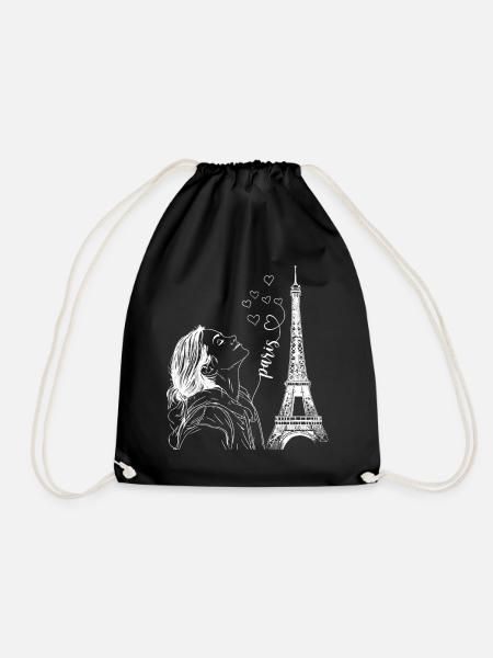 Paris Eiffelturm Frankreich Frau Herzen Line Art - Turnbeutel - Schwarz