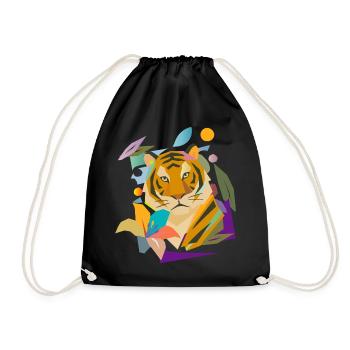 Tiger with Blossom – Powerful Nature Motif - Drawstring Bag - black - Front