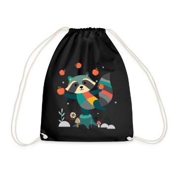 Playful raccoon happily juggling apples - Drawstring Bag - black - Front