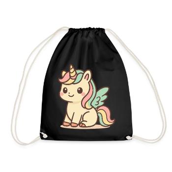 Cute Rainbow Winged Unicorn - Drawstring Bag - black - Front