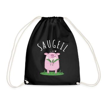 Sauguat Saugeil Dialekt Spruch Schweinchen - Turnbeutel - Schwarz - Vorne