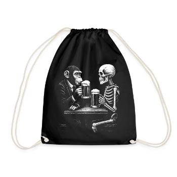Humorous Skeleton and Monkey Beer Toast - Drawstring Bag - black - Front