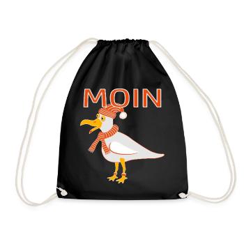 Funny seagull with cap - Drawstring Bag - black - Front