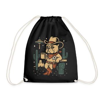 Western Bulldog Cowboy with Hat and Cactus - Drawstring Bag - black - Front
