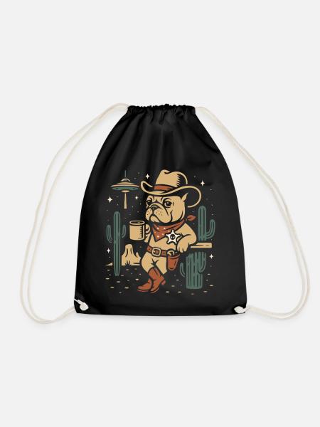 Western Bulldogge Cowboy mit Hut und Kaktus - Turnbeutel - Schwarz