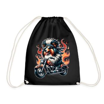 Chien motard à moto avec flammes Sheltie - Sac de sport léger - noir - Devant