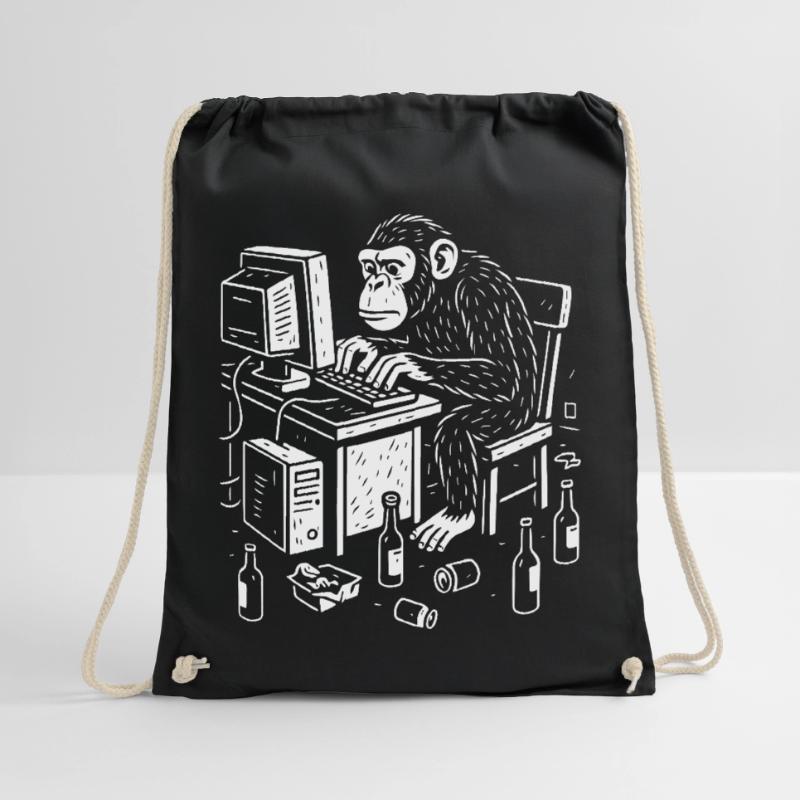 Deskbound Monkey Coder Drawstring Bag