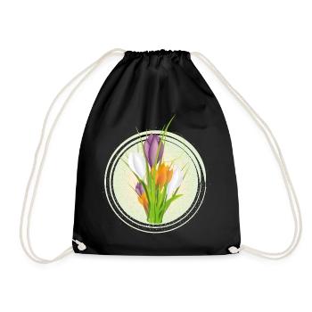 Delicate colorful crocuses in the spring circle - Drawstring Bag - black - Front