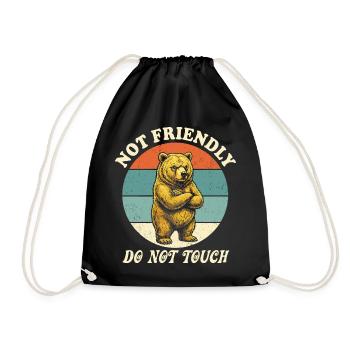 Grumpy Bear Not Friendly Funny Ironic Meme - Drawstring Bag - black - Front