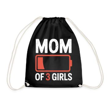 Mom of 3 Girls Battery Icon Tee - Drawstring Bag - black - Front