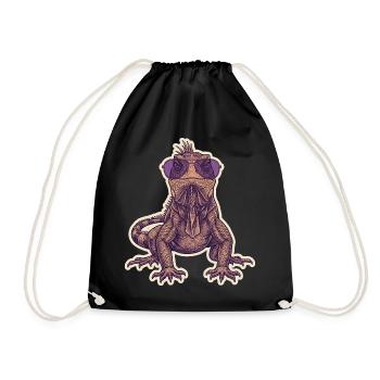 Funny Iguana Sunglasses - Drawstring Bag - black - Front