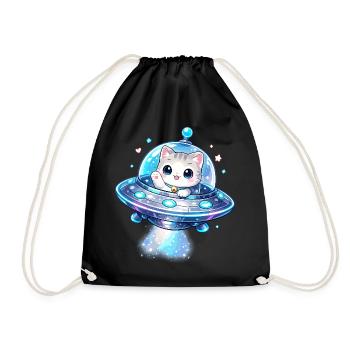 Kawaii Katzen UFO Weltraumfreund - Turnbeutel - Schwarz - Vorne