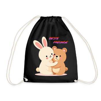 Beste Freunde Kuscheln Süße Tiere Hase und Bär - Turnbeutel - Schwarz - Vorne