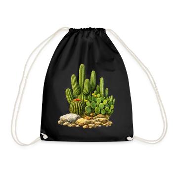 Cacti with flowers - Drawstring Bag - black - Front