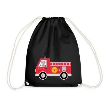 Fire truck with dinosaur T-Rex and stars - Drawstring Bag - black - Front
