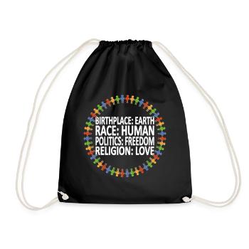 Gegen Rassismus (englisches Shirt) - Turnbeutel - Schwarz - Vorne