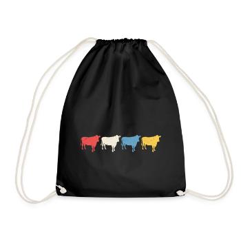 retro t-shirt cow cows - Drawstring Bag - black - Front
