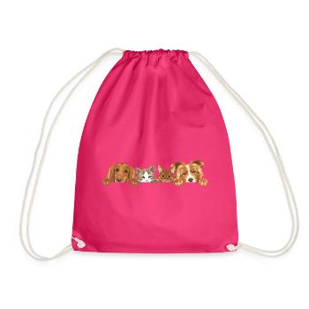 Zwei süße Katzen und zwei Hunde - Turnbeutel - Fuchsia - Vorne