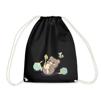 New Kollection Happy Bears and Bees: Hungry Bear - Turnbeutel - Schwarz - Vorne