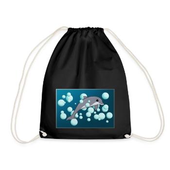 DOLPHIN AND BUBBLES - Drawstring Bag - black - Front