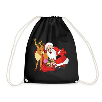Weihnachten Rentier Weihnachtsmann Santa Claus - Turnbeutel - Schwarz - Vorne