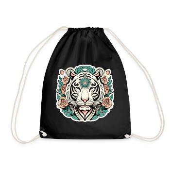 Tiger with Roses Blossoms Gift - Drawstring Bag - black - Front