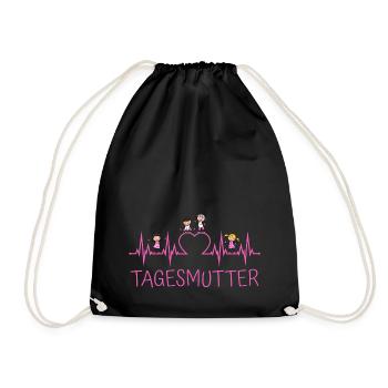 Tagesmutter Herzschlag mit Herz und Kindern pink - Turnbeutel - Schwarz - Vorne