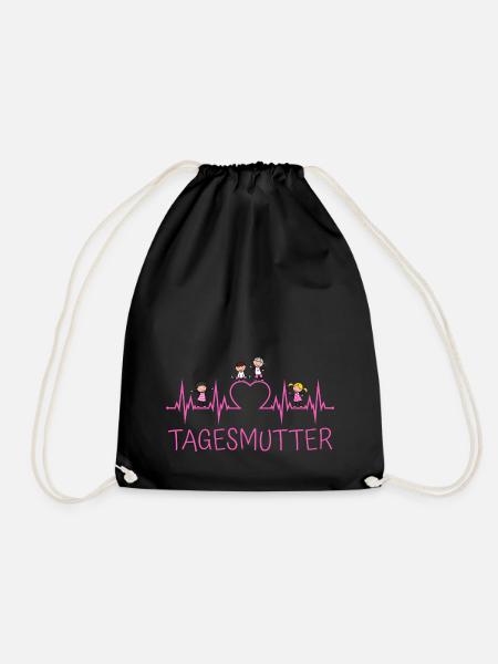 Childminder heartbeat with heart and children pink - Drawstring Bag - black